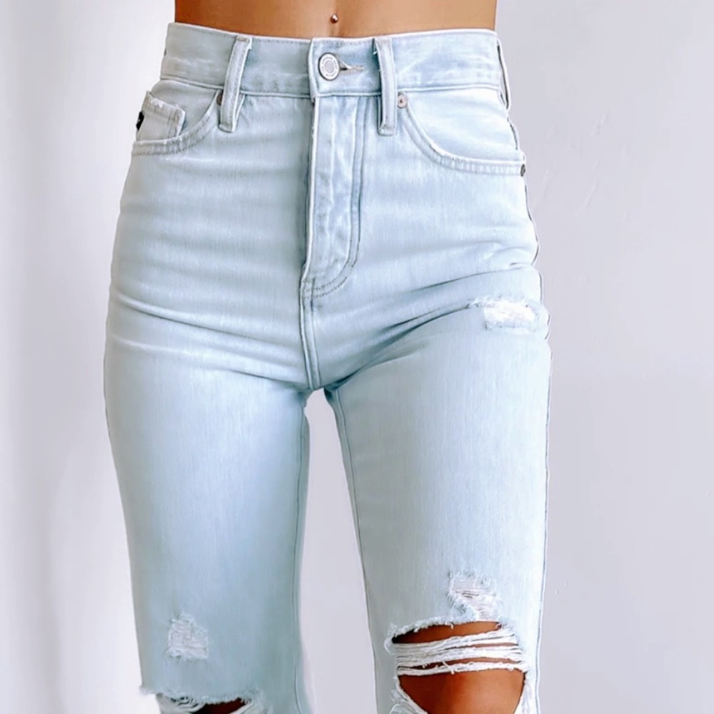 Kancan Jeans Ultra High Waist Y2K 90s Light Washed Distressed Wide Leg - Picture 5 of 11